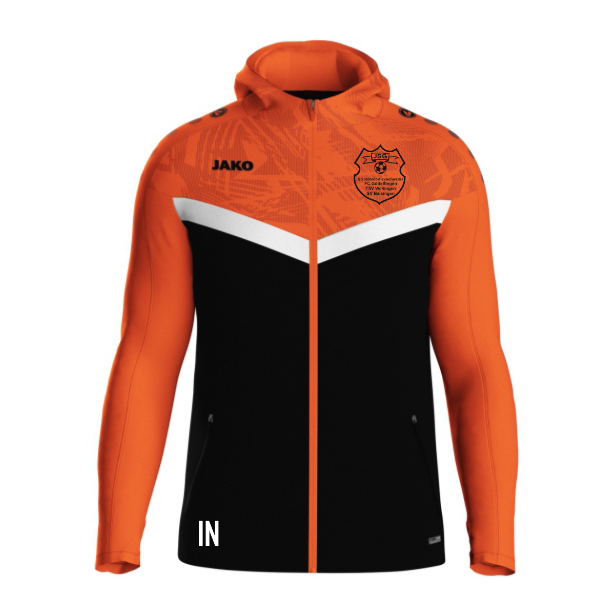 JAKO Kapuzenjacke Iconic schwarz/neonorange (Inkl. Bedruckung) - JSG Gäu