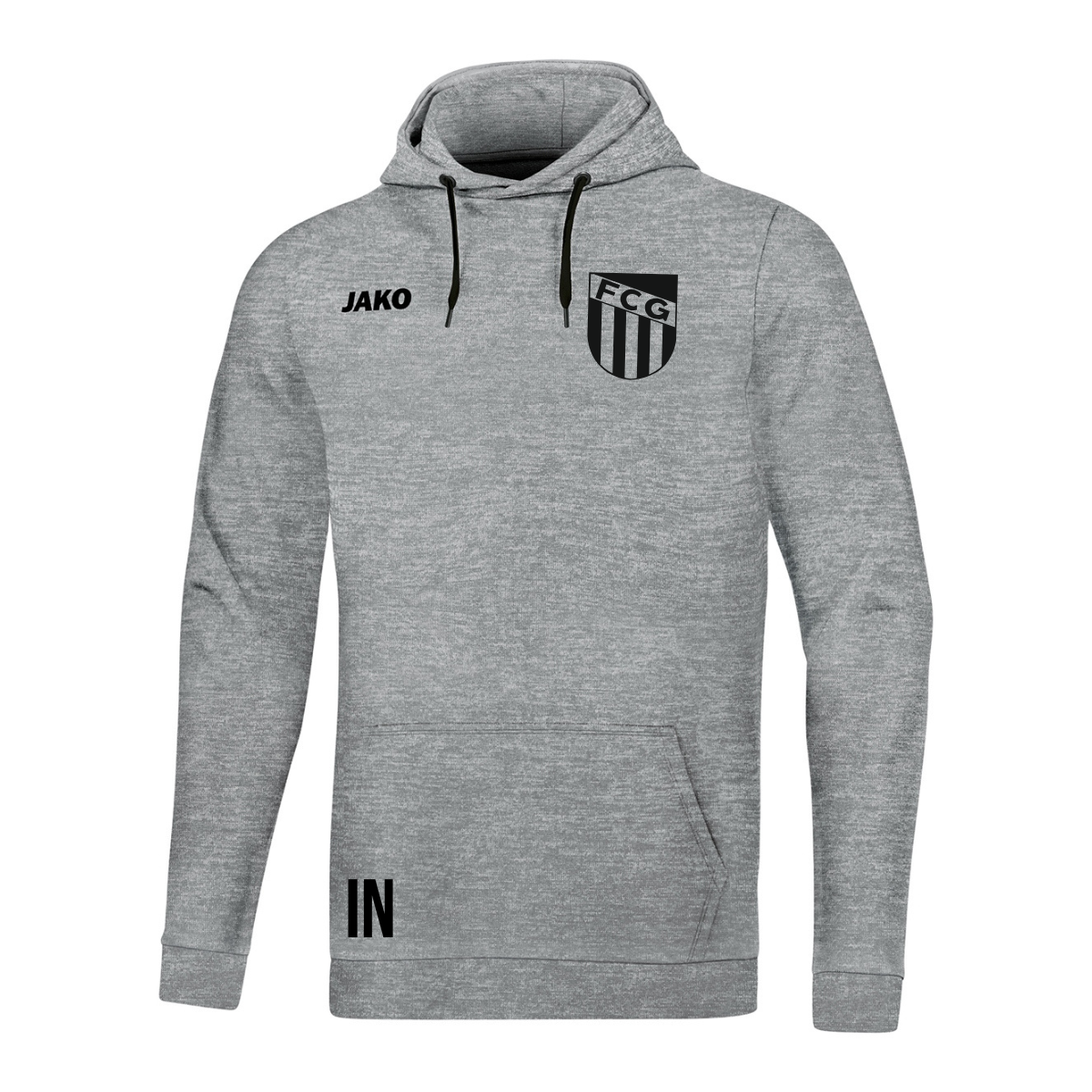 Jako Kapuzensweat Base hellgrau meliert (inkl. Bedruckung) - FC Gärtringen