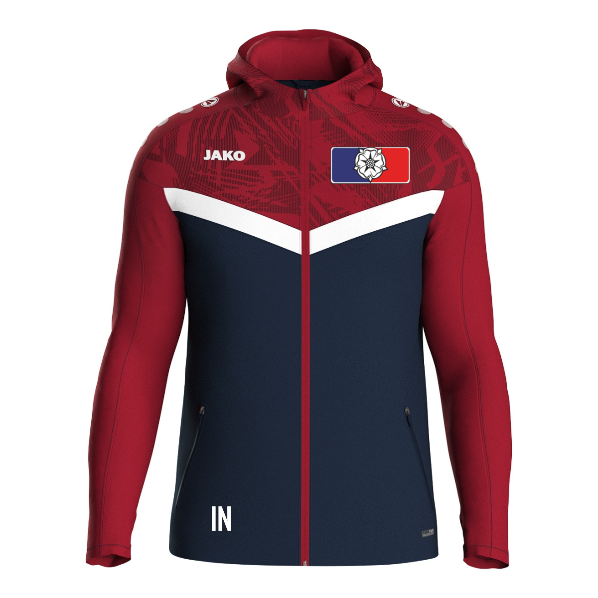 JAKO Kapuzenjacke Iconic marine/chili rot (inkl. Bedruckung) - SV Rosenfeld