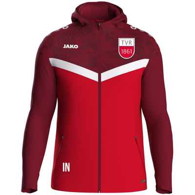 JAKO Kapuzenjacke Iconic rot/weinrot (inkl. Bedruckung) - TV Rottenburg Badminton