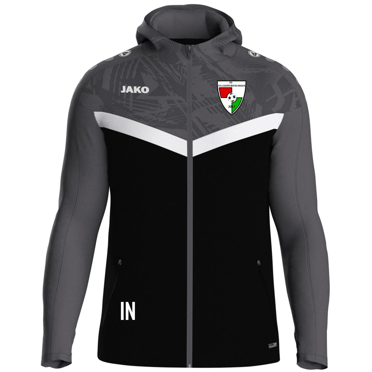 JAKO Kapuzenjacke Iconic schwarz/anthrazit (inkl. Bedruckung) - SG Felldorf/Bierlingen