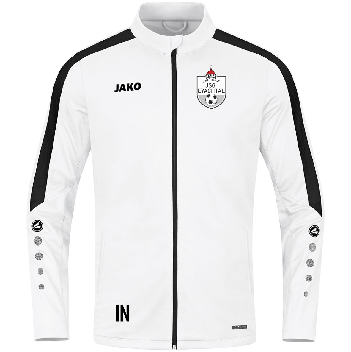 JAKO Polyesterjacke Power weiss/Schwarz(inkl. Bedruckung) - JSG Eyachtal