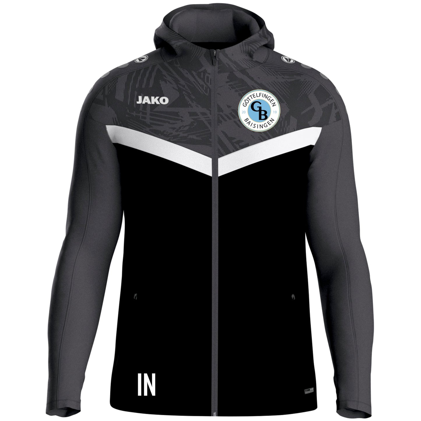JAKO Kapuzenjacke Iconic weiß/soft grey/anthra light (inkl. Bedruckung) - SGM Göttelfingen/Baisingen