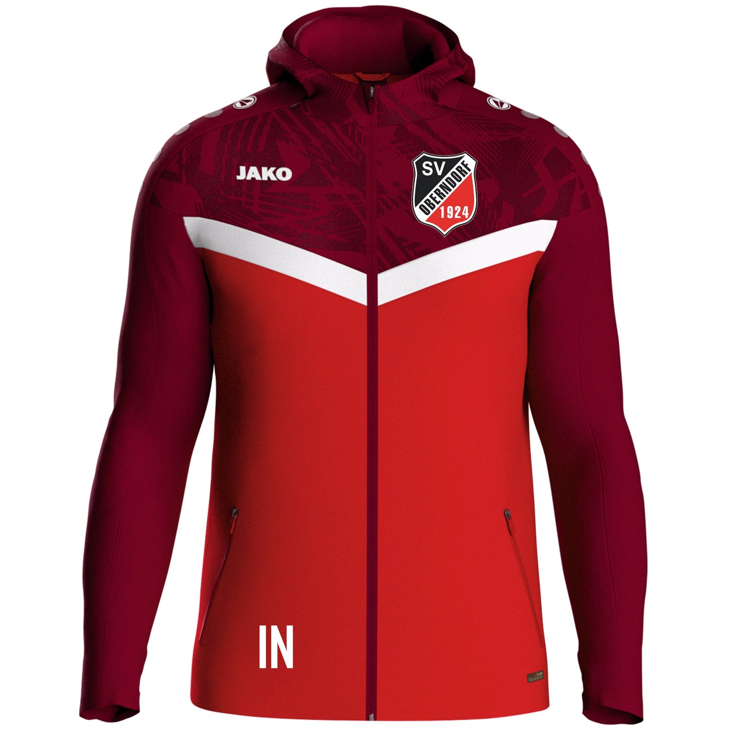 JAKO Kapuzenjacke Iconic rot/weinrot (inkl. Bedruckung) - SV Oberndorf